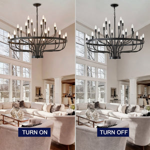 English Elm Industrial Black Metal 24 Arm Candelabra Chandelier for Dining Room or Vaulted Space W2991P406719