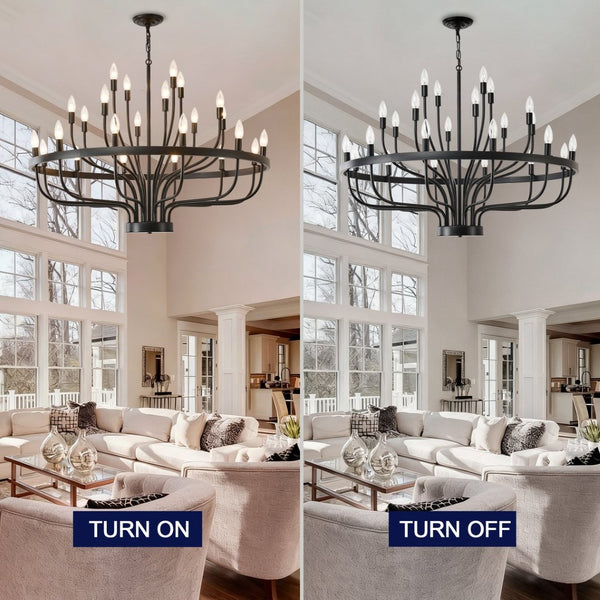 English Elm Industrial Black Metal 24 Arm Candelabra Chandelier for Dining Room or Vaulted Space W2991P406719