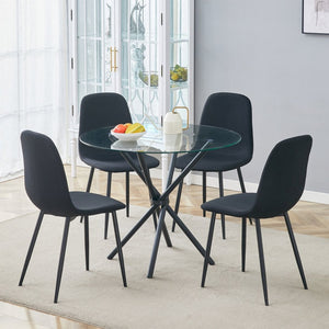 English Elm Table 5-Piece Modern Glass Dining Set With 4 Black Linen Chairs And Stylish Metal Legs For Home W1151S03668-GIGA