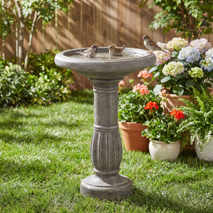 English Elm Polyresin Pedestal Birdbath Antique Gray Stone Look Outdoor Garden Accent 25 Inch N772P450049G
