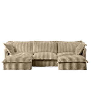 English Elm Slipcovered Modular Deep Seat Sofa - Cozy Corduroy Couch With French Edges & Washable Covers, Camel W3041S00068-GIGA