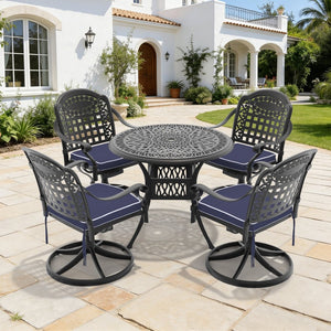 English Elm 5-piece Outdoor Cast Aluminum Patio Dining Set with Swivel Chairs Round Table W1710S00336