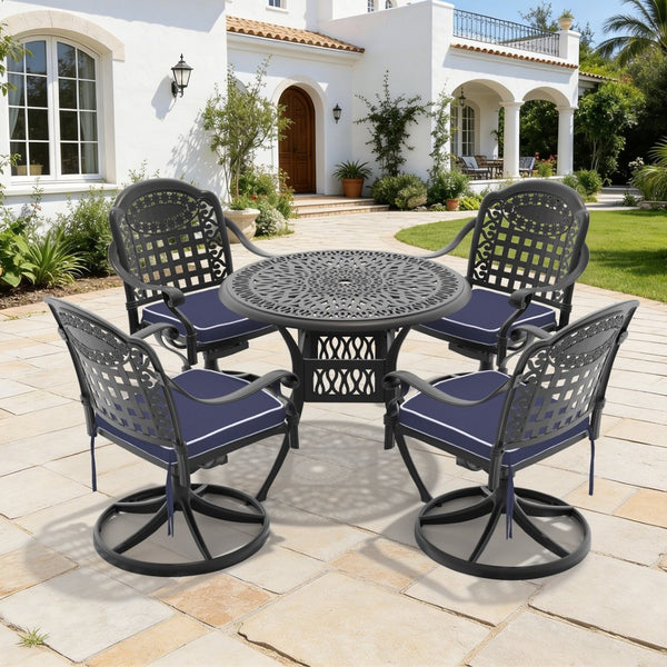 English Elm 5-piece Outdoor Cast Aluminum Patio Dining Set with Swivel Chairs Round Table W1710S00336