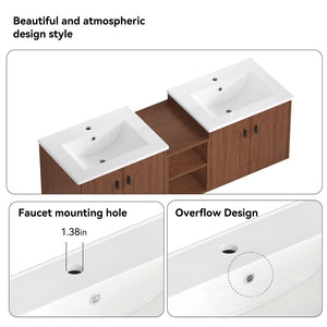 English Elm 60in Reddish Brown Mdf Bathroom Vanity with Soft Close Doors and Versatile Storage W3133S00022