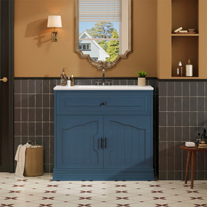 English Elm 36" Luxurious Bathroom Vanity with Ceramic Sink and Soft-Close Doors, Solid Wood Frame, Adjustable Shelves Blue N710P288944C