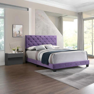 English Elm Enchanting Purple Velvet Queen Bed with 48"H Headboard, Transitional Style, Sturdy Support & Assembly Required B078108006