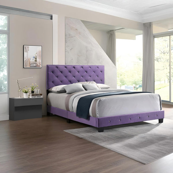 English Elm Enchanting Purple Velvet Queen Bed with 48"H Headboard, Transitional Style, Sturdy Support & Assembly Required B078108006