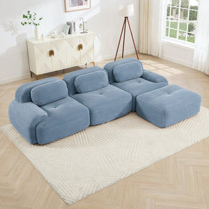 English Elm L-shaped Modular Corduroy Sectional Sofa Ergonomic Low Profile Living Room Seating Blue W714S01249