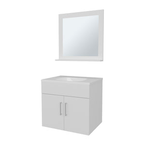 English Elm Slater Floating Bathroom Vanity Set with Sink and Mirror Shelf, Space-Saving 24" White Cabinet B128P314805