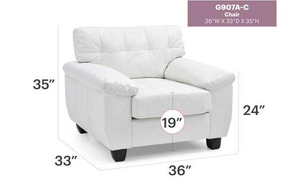 English Elm Chic PU Modern Accent Chair in White with Padded Arms, Durable Frame, Easy Assembly, 35"H x36"W B078108511