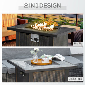 English Elm Outdoor Wicker Propane Fire Pit Table with Ceramic Top and Auto-ignition 50k Btu T3971P386720