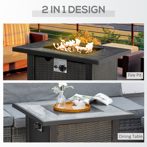 English Elm Outdoor Wicker Propane Fire Pit Table with Ceramic Top and Auto-ignition 50k Btu T3971P386720