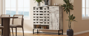 English Elm 44.3"Farmhouse Rustic Sideboard Cabinet with Arched Lattice Doors, Drawer & Open Shelves, White Vintage W2977P338333