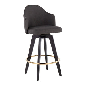 English Elm Fixed-height Swivel Counter Stools with Faux Leather Seats and Chrome Footrest Set of 2 Charcoal B202S02146