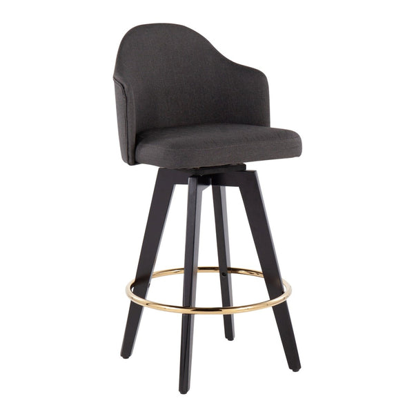 English Elm Fixed-height Swivel Counter Stools with Faux Leather Seats and Chrome Footrest Set of 2 Charcoal B202S02146
