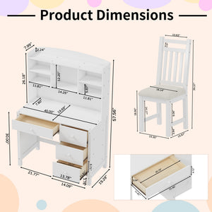 English Elm Vintage 40'' Home Executive Desk Set with Upholstered Chair and Built-In Bookshelf for Stylish Productivity White 44 L x 23 W x 13.5 H N733P272894K