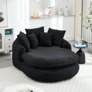 English Elm Oversized Memory Foam Chenille Bean Bag Sofa with Ergonomic Back Support, 3 Large & 2 Small Pillows Black W395P359415