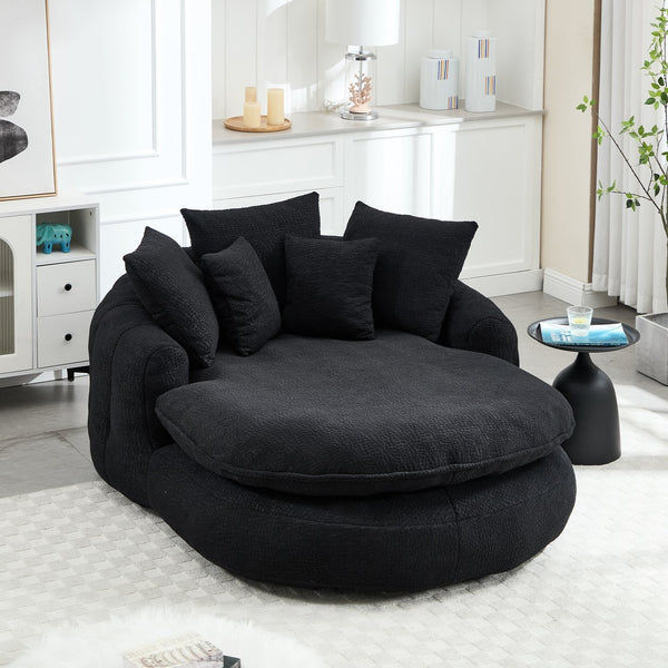 English Elm Oversized Memory Foam Chenille Bean Bag Sofa with Ergonomic Back Support, 3 Large & 2 Small Pillows Black W395P359415