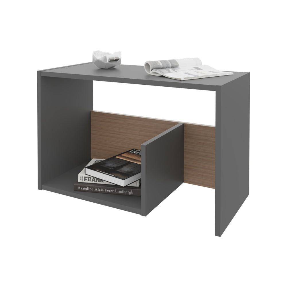 English Elm Fm Furniture Vega Melamine Side Table With Open Storage – Modern Matt Grey & Light Oak Design B128P293875