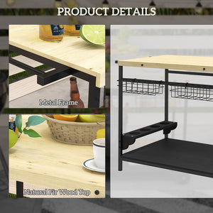 English Elm Outsunny Fir Wood Rolling Bar Cart with Wine Slots Baskets and Powder Coated Frame W2225P200506
