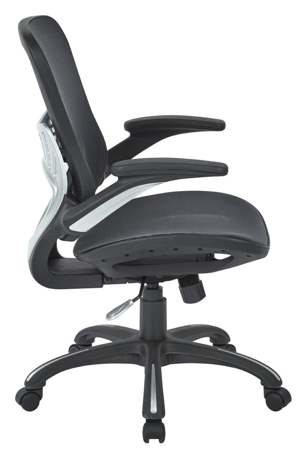 OSP Home Furnishings Mesh Back Ergonomic Manager Chair with Lumbar Support Adjustable Arms for Office Use Black 69906-3