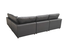 English Elm Leather Match L-shaped Sectional Sofa with Top-grain Upholstery for Open Living Rooms Blue Gray B2748S00170