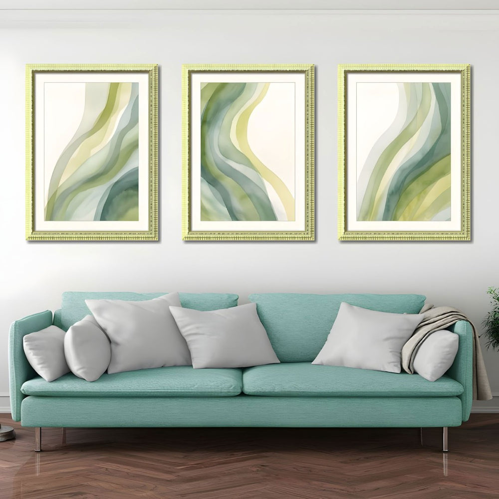 English Elm Set Of 3 Abstract Green Framed Wall Art – Modern Replaceable Canvas Prints For Stylish Home Decor T3976P383226-GIGA