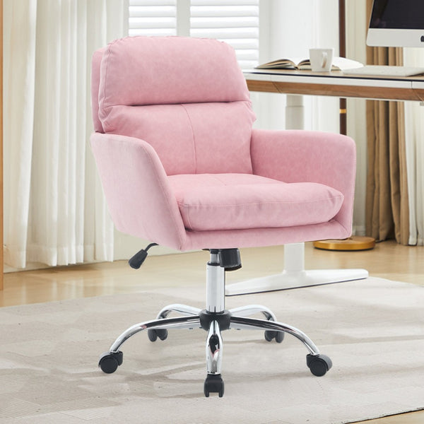 English Elm Artificial Pu Leather Office Chair Ergonomic Foam Cushion Adjustable Height Modern Desk Seat Pink W2311P409614