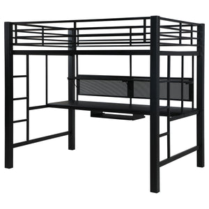 English Elm Ranier Black Metal Full Loft Bed with Built-In Workstation, Industrial Space-Saving Design, 71.75" H B062S00839