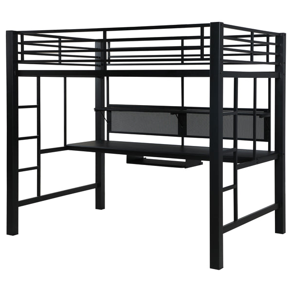 English Elm Ranier Black Metal Full Loft Bed with Built-In Workstation, Industrial Space-Saving Design, 71.75" H B062S00839