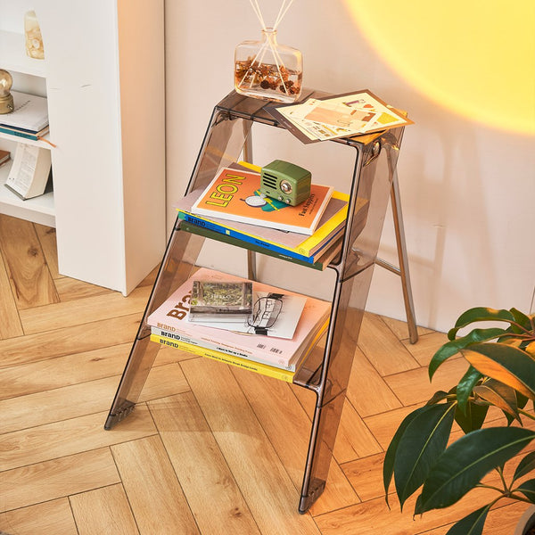 English Elm Home Foldable Ladder Frame multi-use ABS+Steel stool side table bookshelf anti-slip compact stand Transparent W3318P308250
