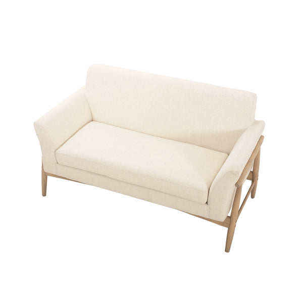English Elm Christopher Knight Home® - Linen Flared Arms Loveseat Beige+Natural - Upholstered Fabric, Elm Wood Legs, Modern Cozy 57.5" W N771P294675M