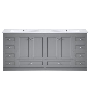 English Elm 72-inch Shaker Double Bathroom Vanity Gray Mdf with Resin Basins and Soft Close Storage N729P000030E