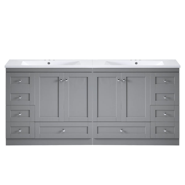 English Elm 72-inch Shaker Double Bathroom Vanity Gray Mdf with Resin Basins and Soft Close Storage N729P000030E
