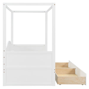 English Elm Twin Canopy Daybed with Pull Out Trundle Pinewood Frame for Kids or Guest Rooms N708P373435K