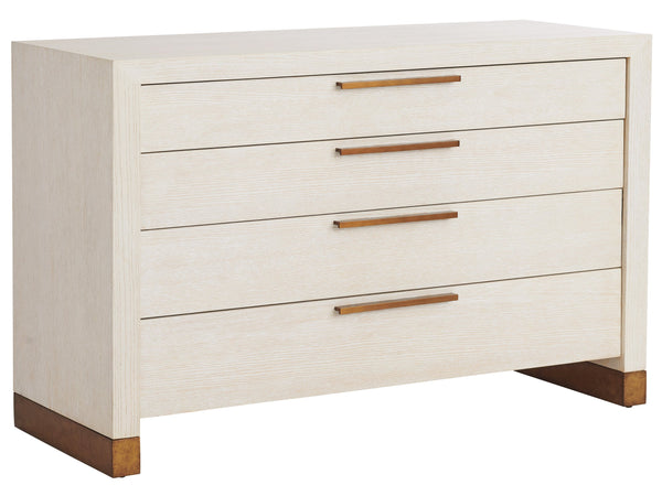 Lexington Barclay Butera Tehama Elegant Single Dresser With 4 Drawers, Brass Accents, And Chic Winter-white Finish Monterey  931-221