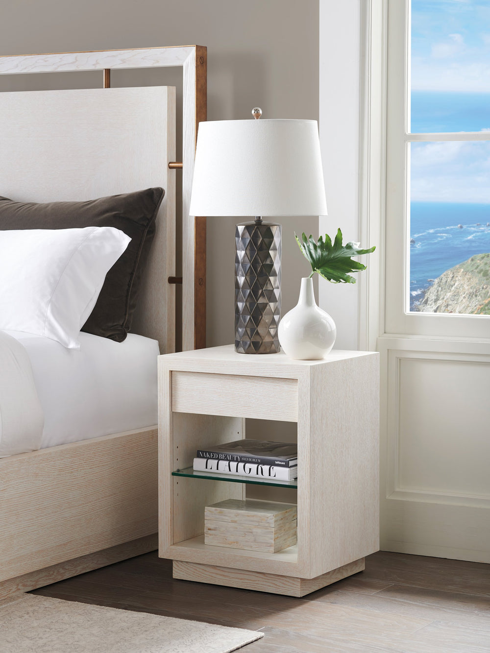 Lexington Barclay Butera Country Club Nightstand - Elegant White Oak Design With Adjustable Glass Shelf For Small Spaces Monterey  931-622
