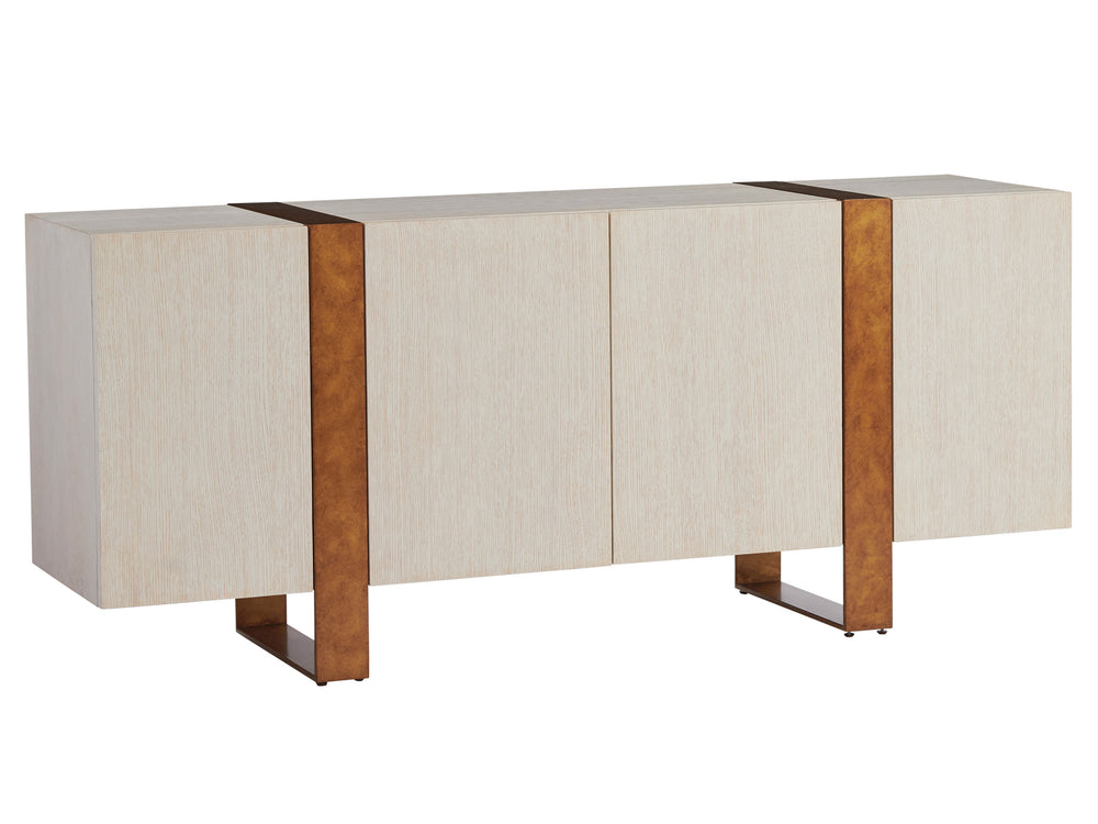 Lexington Barclay Butera Bixby Buffet - Sophisticated White Oak Storage With Brass Base, Adjustable Shelves & Cord Management Monterey  931-852