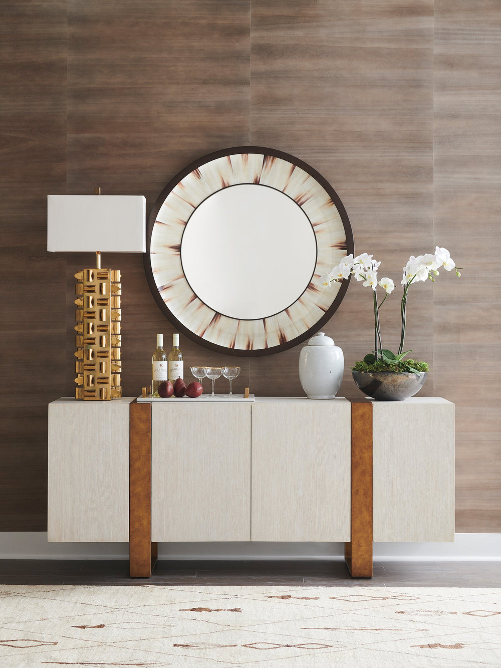 Lexington Barclay Butera Bixby Buffet - Sophisticated White Oak Storage With Brass Base, Adjustable Shelves & Cord Management Monterey  931-852