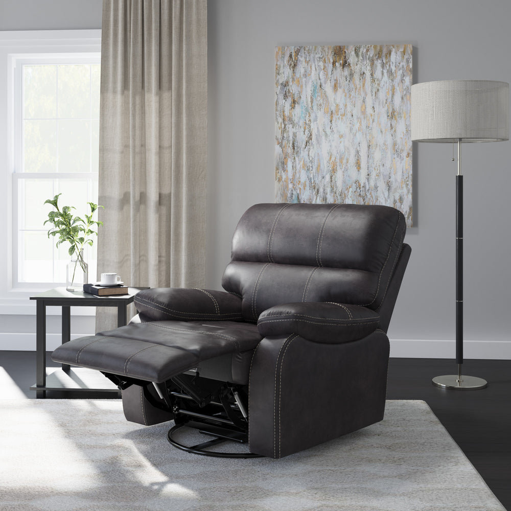 English Elm Wallace & Bay - Gray Gray Swivel Gliding Recliner with Rustic Contemporary Dark Graphite Fabric, Easy-Care Comfort, 40"W B361P384418