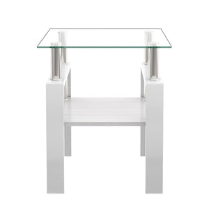 English Elm Set Of 2 Modern Square Side Tables - Sleek Tempered Glass & Mdf For Stylish Living Room Decor W241P300308-GIGA