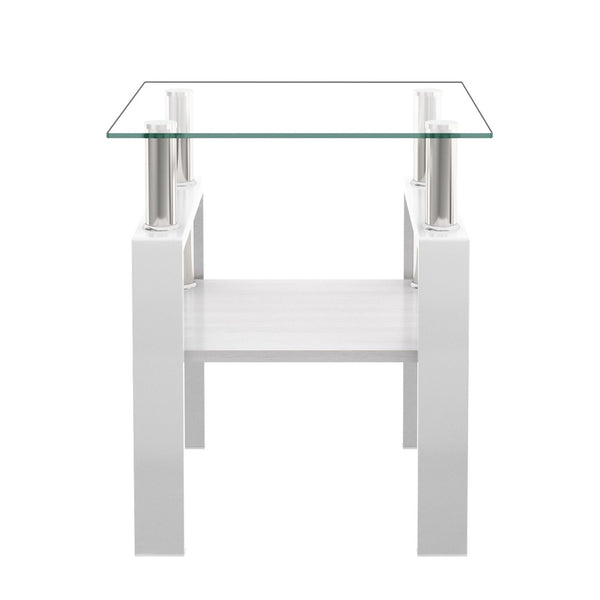 English Elm Set Of 2 Modern Square Side Tables - Sleek Tempered Glass & Mdf For Stylish Living Room Decor W241P300308-GIGA