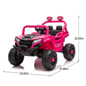 English Elm 12v Kids Electric Utv with 4-wheel Suspension Anti-collision Bar and 2-hour Battery Pink W1578P343328