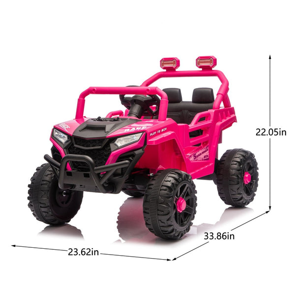 English Elm 12v Kids Electric Utv with 4-wheel Suspension Anti-collision Bar and 2-hour Battery Pink W1578P343328