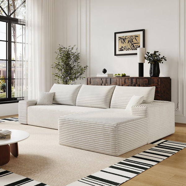 English Elm 107" Cloud Sectional Couch - Modern L-Shape Chaise Sofa, No Assembly, Plush Corduroy, Versatile Comfort W2824S00114