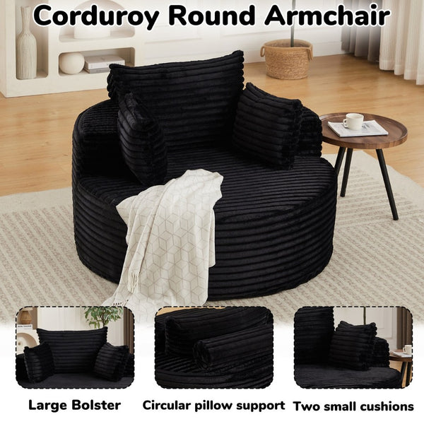 English Elm 50"l Corduroy Oversized Sleeper Chair with Neck Pillow Support for Lounge or Bedroom Black W834P405865