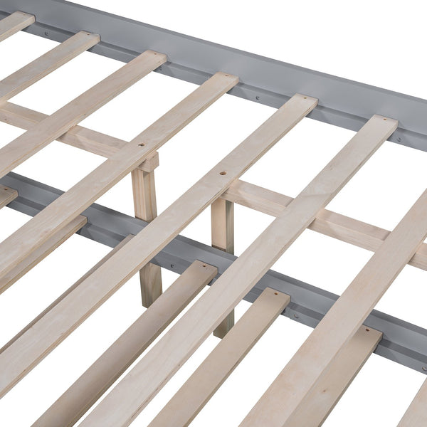 English Elm Full Size Wooden Led Platform Bed With Trundle, Storage Headboard & Usb Charging – Gray Finish N820S10009E