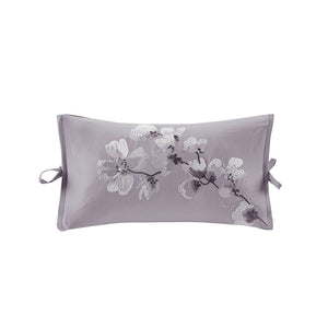 JLA Home N Natori - Embroidered Natori Sakura Blossom Oblong Pillow with Bow-Tie Trim, OEKO-TEX, Hidden Zipper, 12x20" NS30-3259