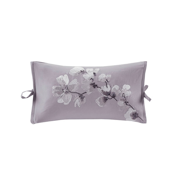 JLA Home N Natori - Embroidered Natori Sakura Blossom Oblong Pillow with Bow-Tie Trim, OEKO-TEX, Hidden Zipper, 12x20" NS30-3259
