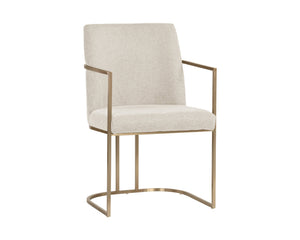 Sunpan Rayla Dining Armchair - Elegant Cantilever Design with Antique Brass Frame for Stylish Interiors Belfast Oatmeal